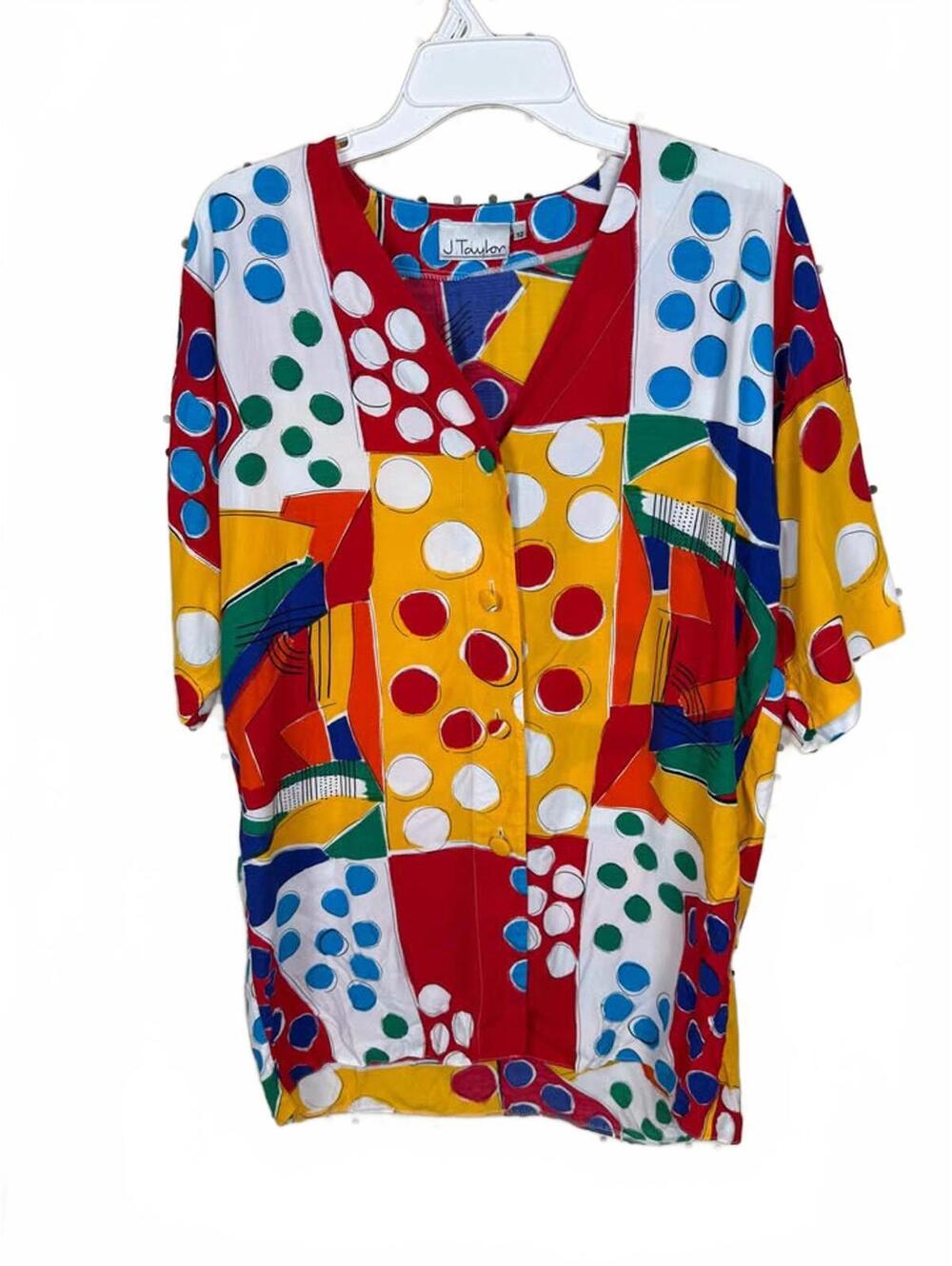 Vintage  Colourful Abstract Polka Dot Blouse Womens Size 12